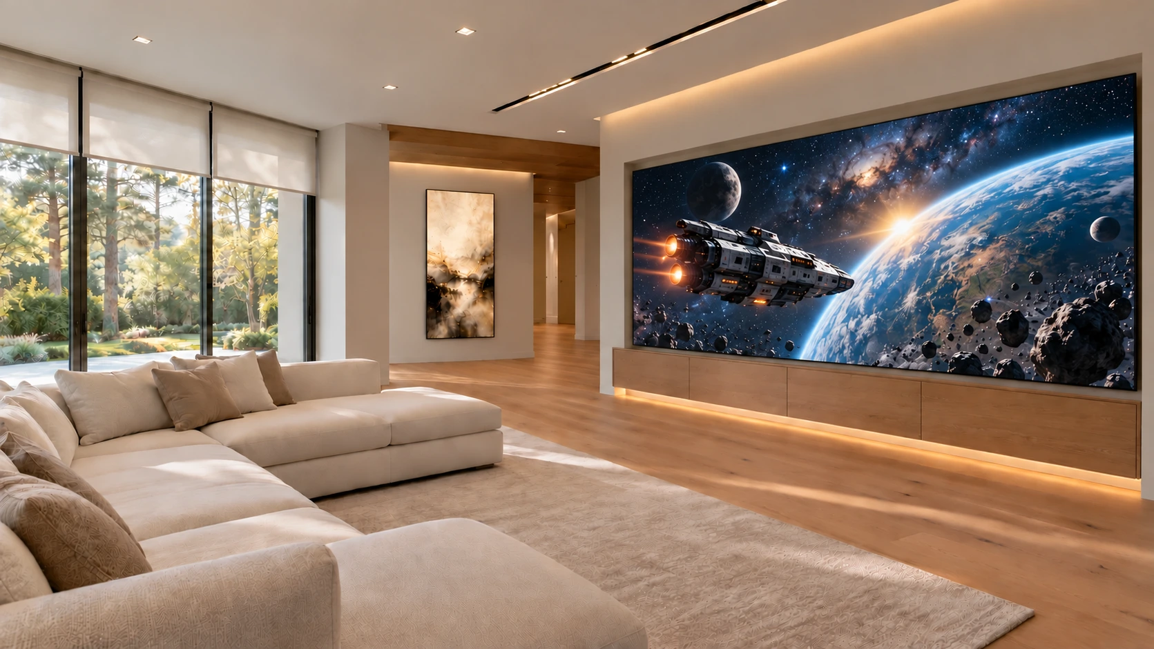A seamless space exploration movie fills the MicroLED wall