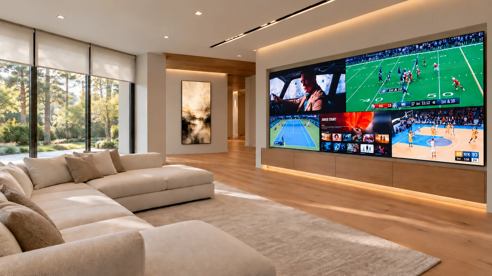 Five cinema, sports and streaming windows on the MicroLED wall